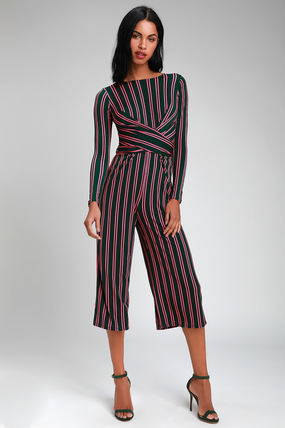 long sleeve striped jumpsuit