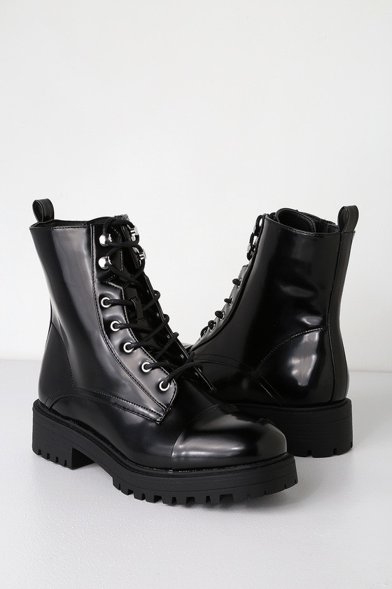 black patent combat boots