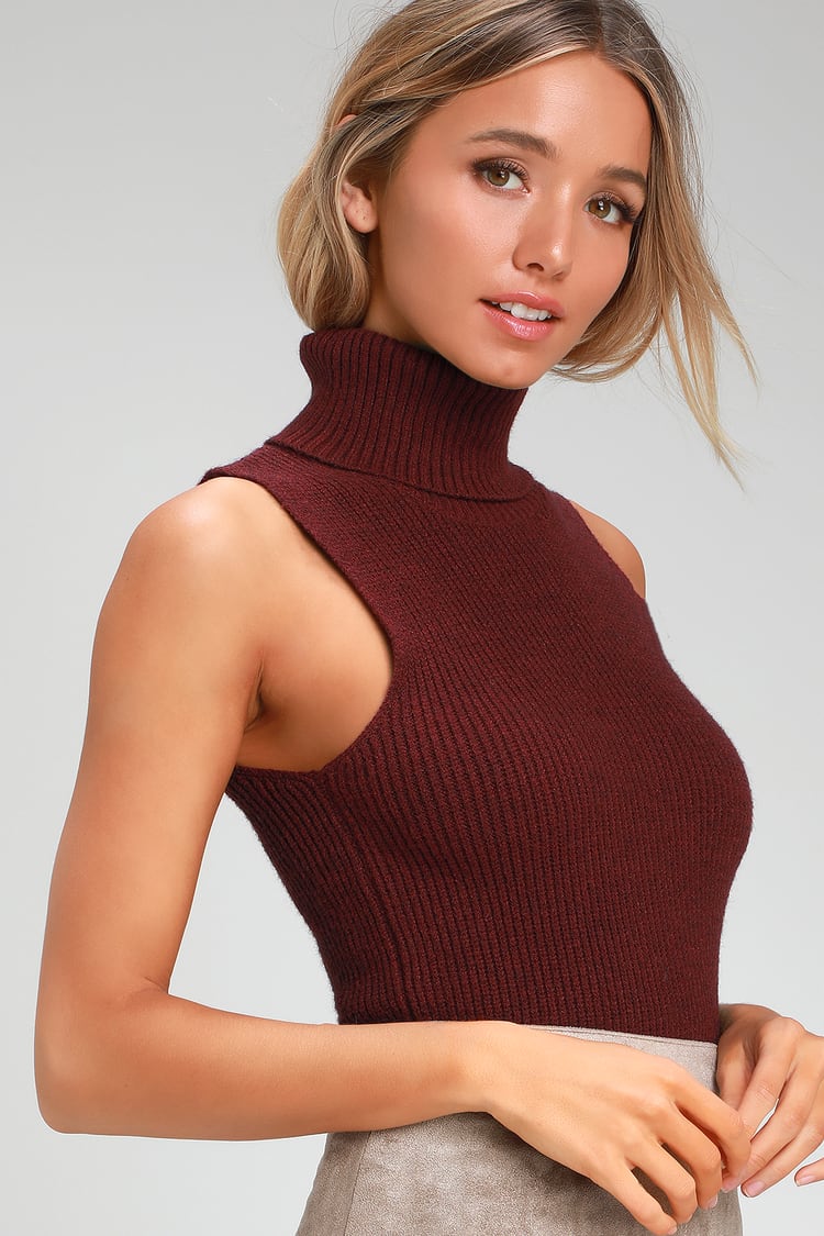 Cute Sleeveless Sweater - Turtleneck Sweater - Burgundy Top - Lulus