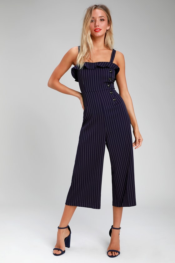 Navy Blue Striped Jumpsuit - Culotte Jumpsuit - Blue Jumpsuit - Lulus