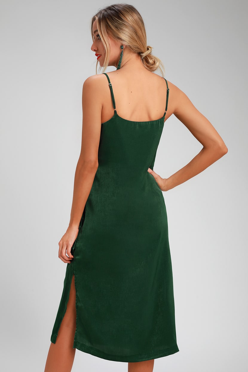Ørken mulighed Opdagelse J.O.A. Satin Dress - Wrap Dress - Midi Dress - Green Dress - Lulus