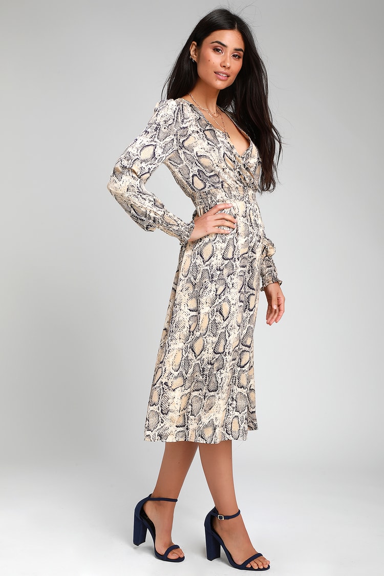 Cute Snake Print Dress - Long Sleeve Dress - Midi Dress - Lulus