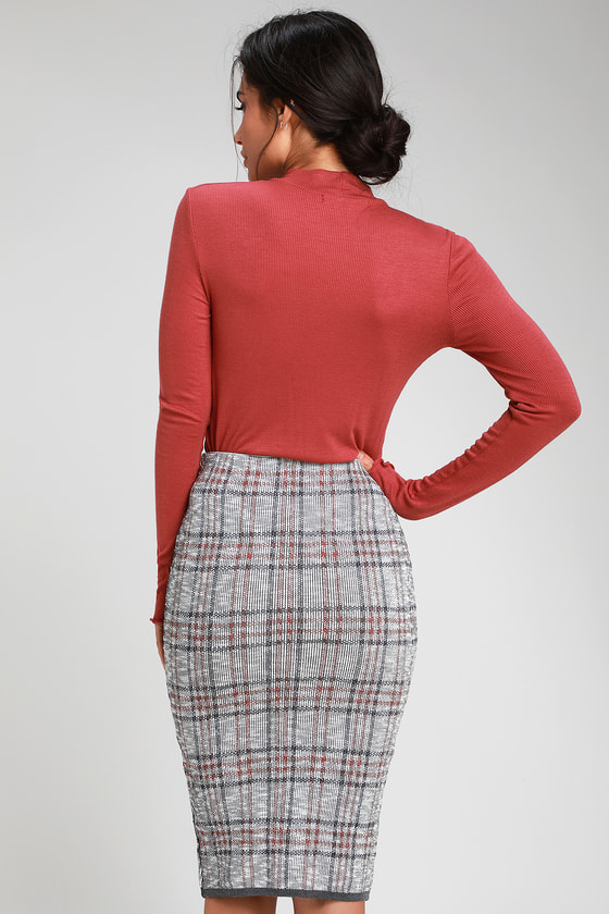 Plaid bodycon midi clearance skirt