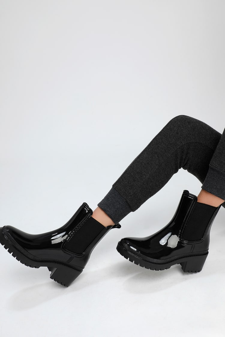 Cute Black Rain Booties - Black Patent Rain Booties - Rain Boots - Lulus