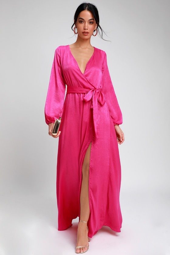 fuchsia pink satin dress