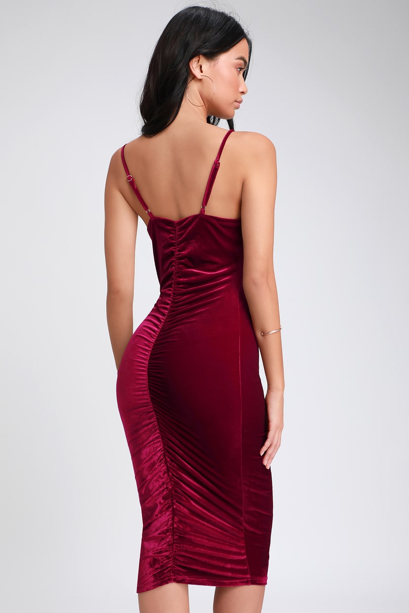 Sexy Wine Red Dress - Velvet Dress - Bodycon Midi Dress - Dress - Lulus