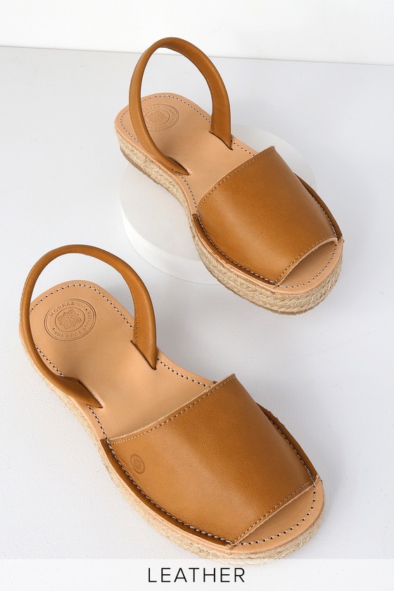 MORKAS Leticia - Camel Leather Flat Sandals - Espadrille Sandals - Lulus