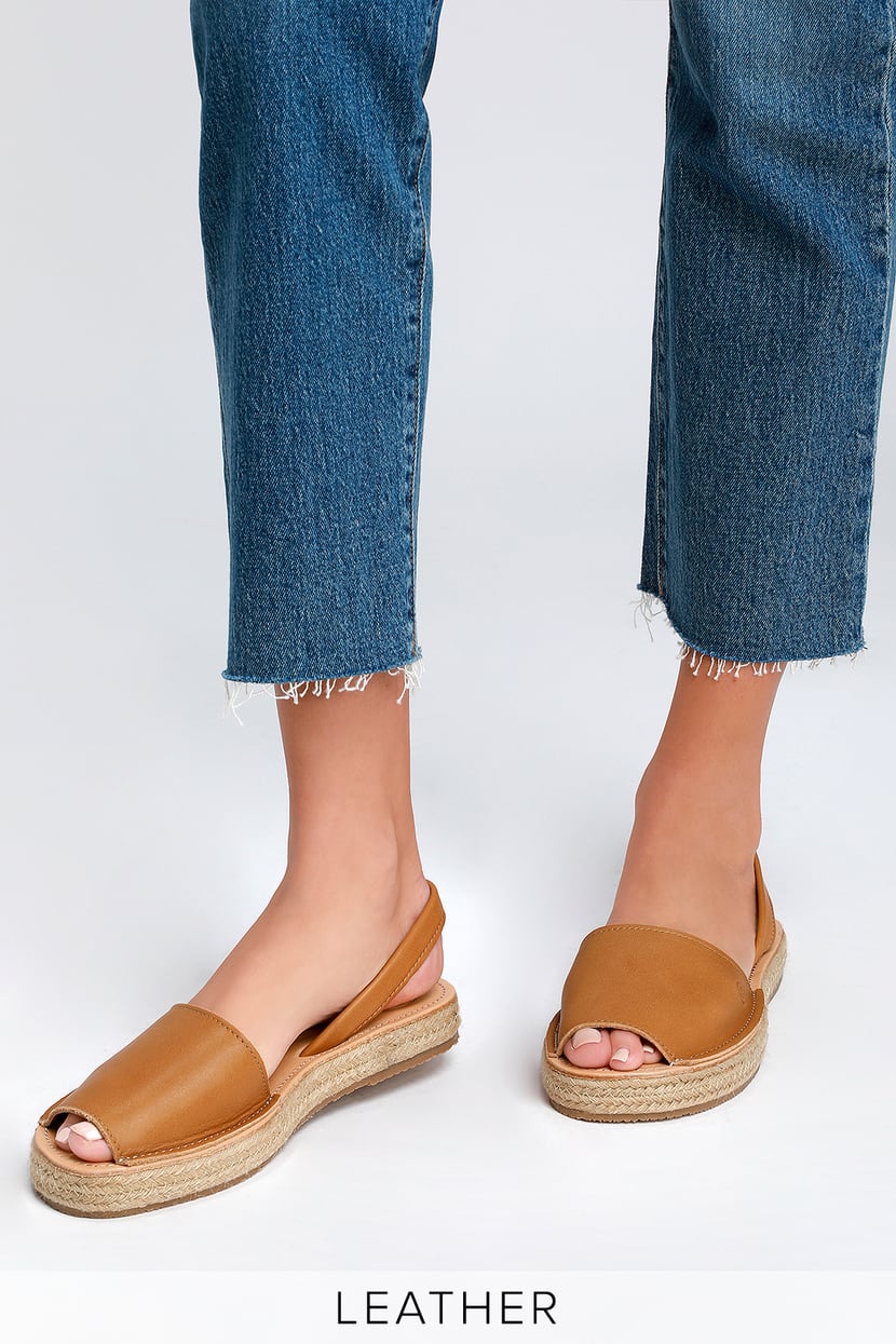 MORKAS Leticia - Camel Leather Flat Sandals - Espadrille Sandals - Lulus