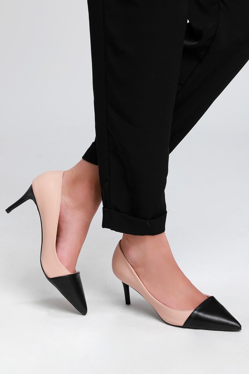Cute Pumps - Two-Tone Pups - Nude and Black Pumps - Chic Pumps - Lulus