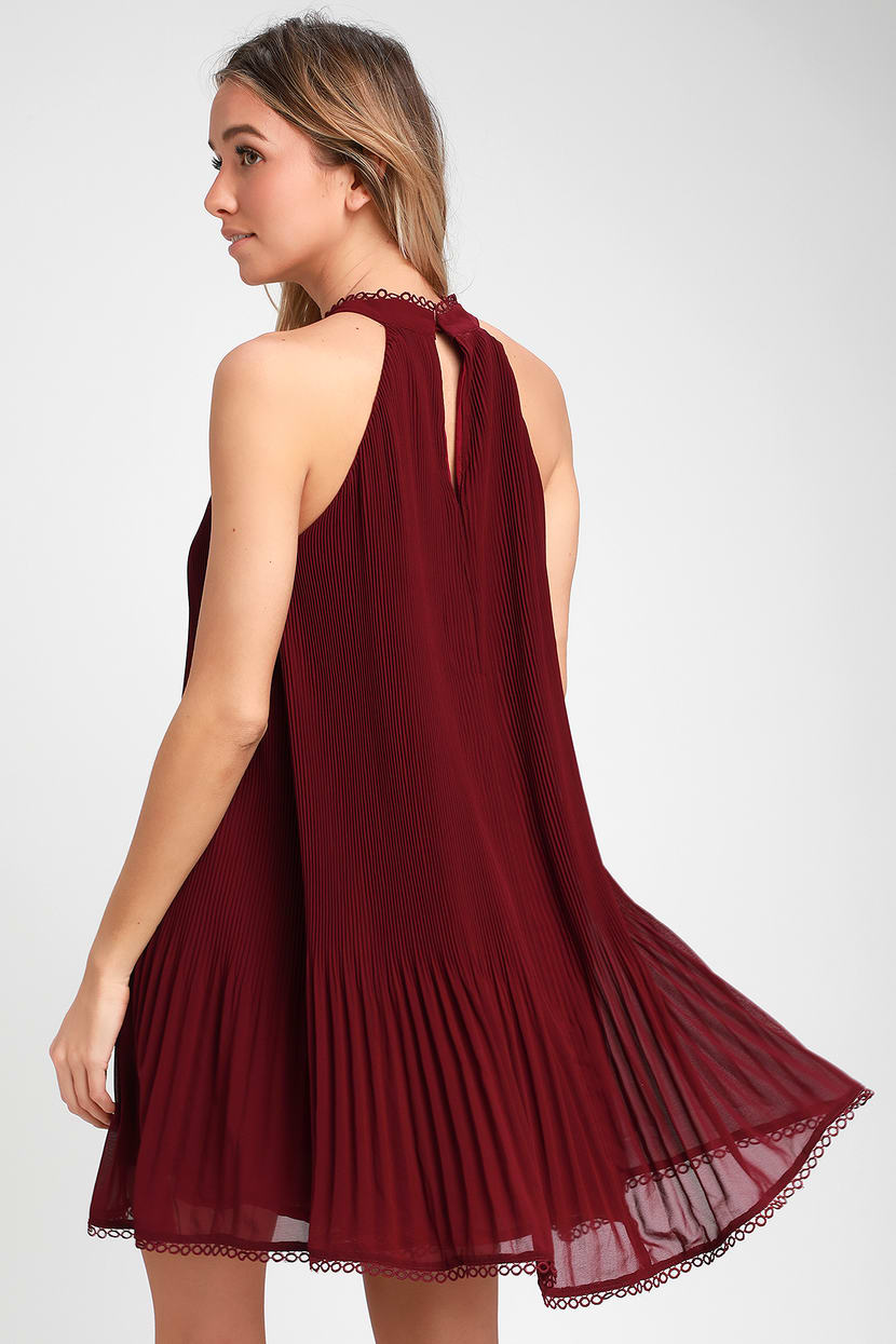 Pretty Wine Red Dress - Pleated Dress - Pleated Swing Dress - Lulus