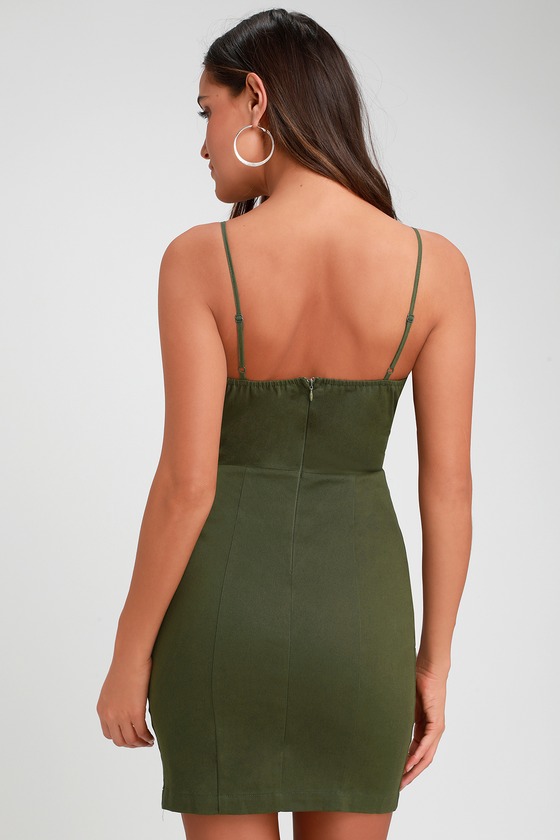 Olive Green Dress Lace Up Dress Bodycon Dress Mini Dress Lulus
