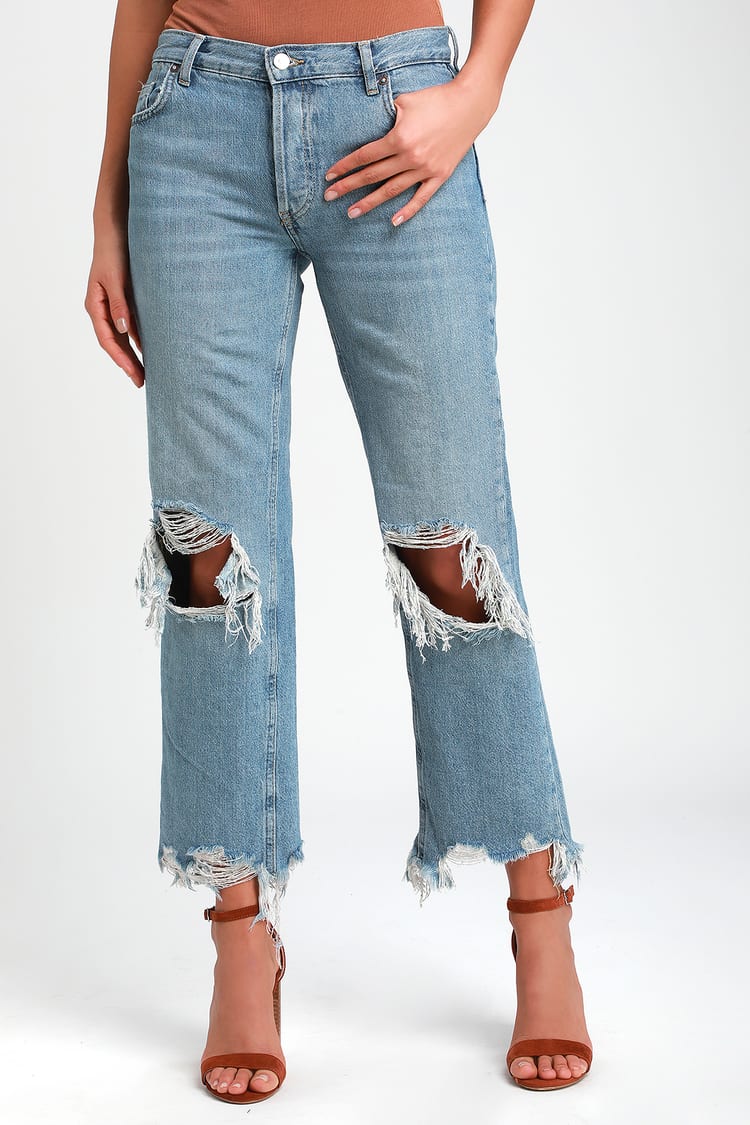 Free People Maggie Jeans - Light Wash Jeans - Distressed Jeans - Lulus