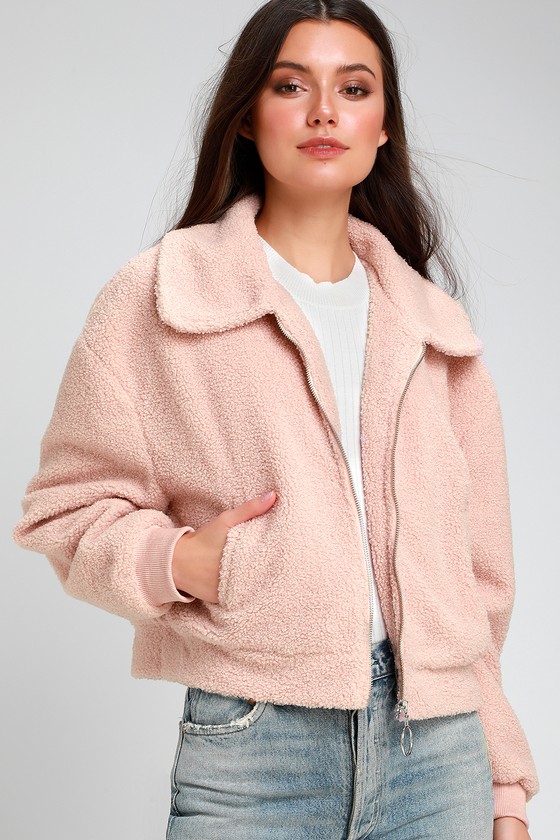 Blush Pink Teddy Jacket - Cropped Jacket - Cropped Teddy Coat - Lulus