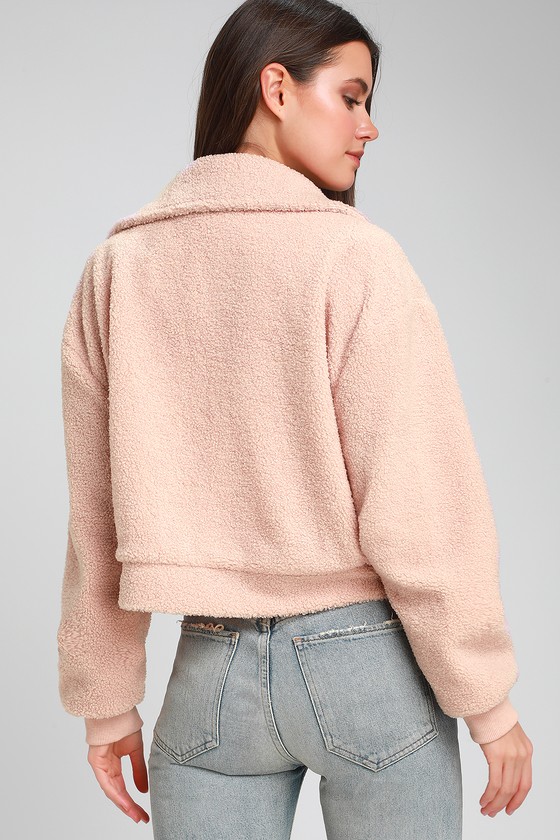 Cropped pink 2025 teddy coat