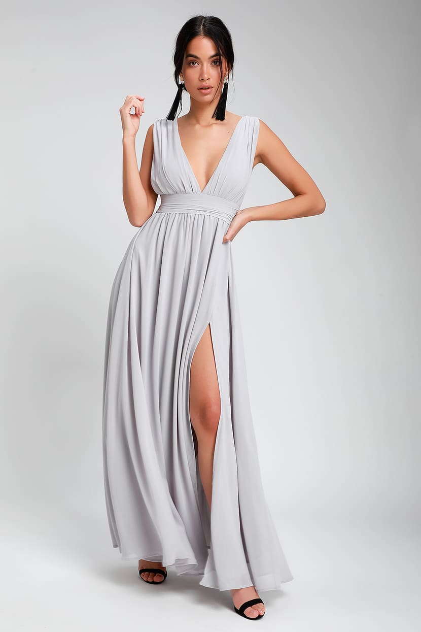 Grey Dress - Maxi Dress - Sleeveless Dress - V-Neck Dress - Lulus