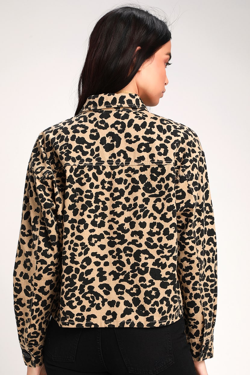 Cool Beige Leopard Print Jacket - Leopard Print Denim Jacket - Lulus