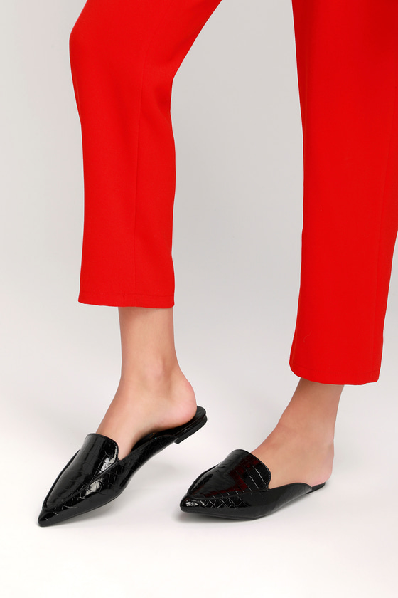 black croc slides womens