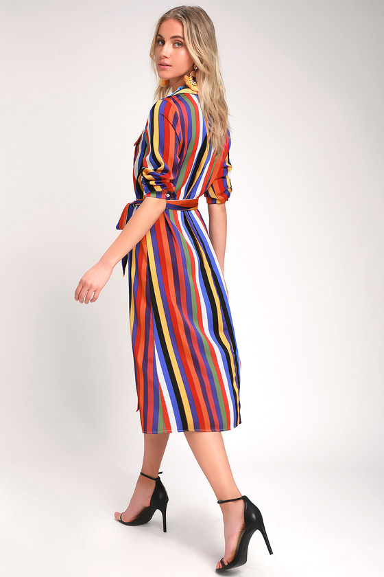 multicolor striped shirt dress