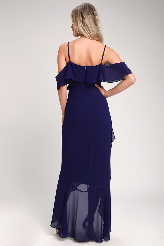 Lovely Royal Blue Dress - Off-the-Shoulder Dress - Maxi Dress