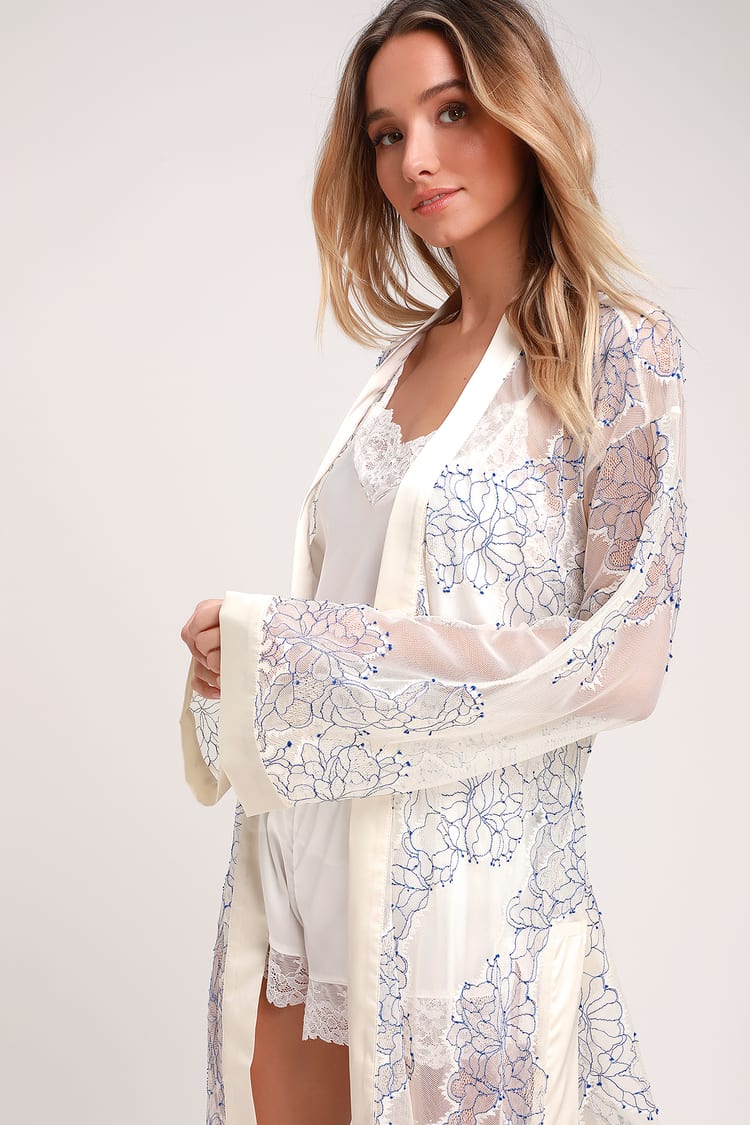 Sexy Ivory Robe - Lace Robe - Blue and White Robe - Lulus