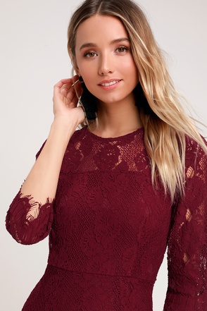 Burgundy – cutesove  Bodycon dress with sleeves, Elegant midi