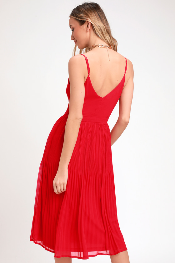 Chic Red Midi Dress - Pleated Dress - Pleated Midi Dress - Lulus