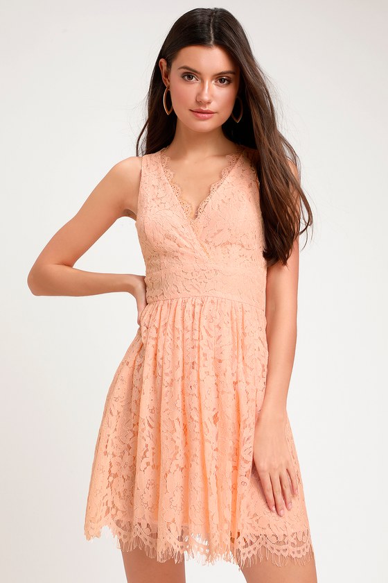 In This Moment Blush Pink Lace Sleeveless Skater Dress