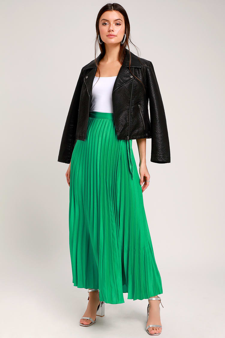 Green Wrap Skirt - Pleated Maxi Wrap Skirt - Satin Maxi Skirt - Lulus