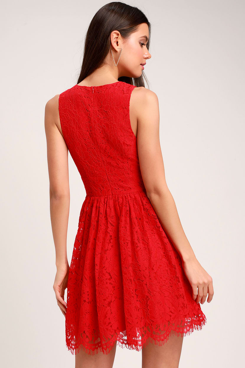 Lovely Red Dress - Red Lace Dress - Red Skater Dress - Lulus