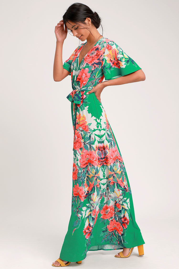 Cute Green Maxi Dress - Floral Print Maxi Dress - Green Dress - Lulus