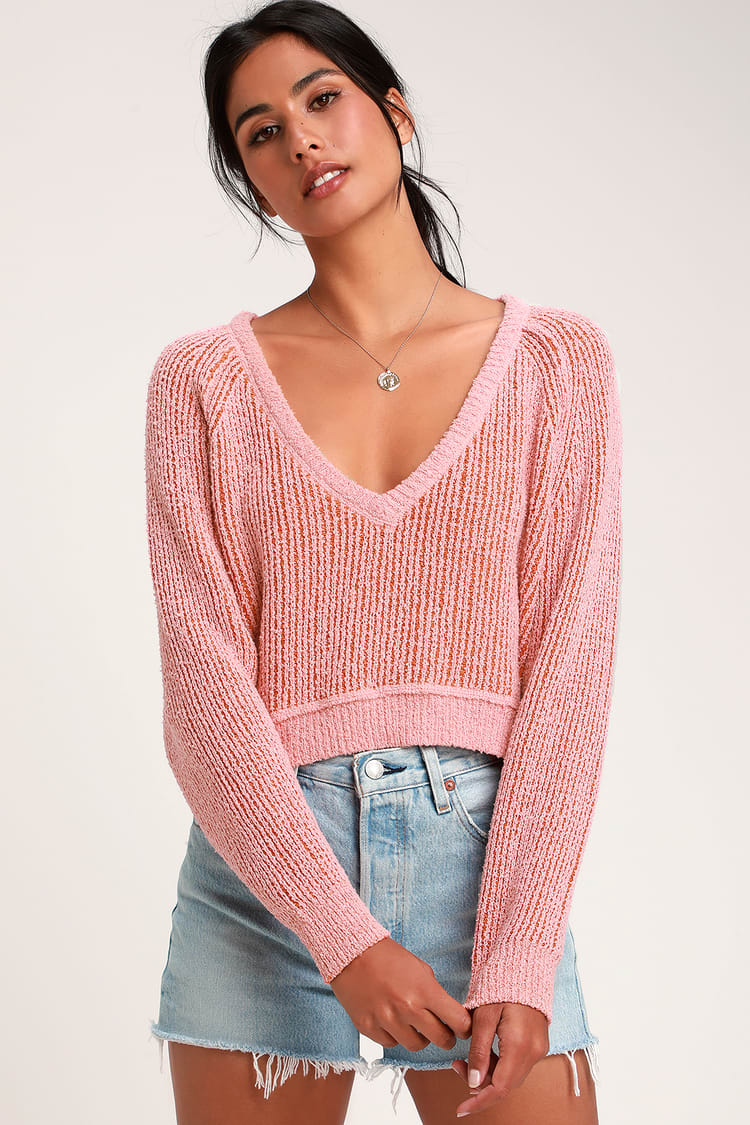 Free People High Low V - Pink Sweater Top - V-Neck Sweater Top - Lulus