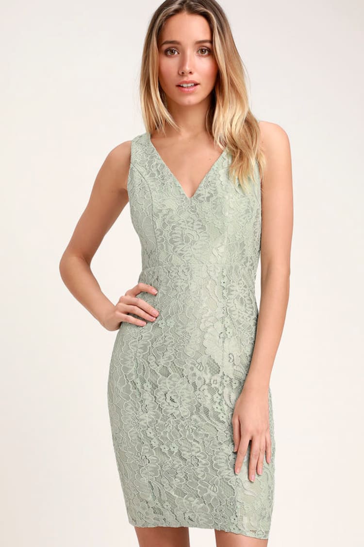Sage Green Dress - Lace Dress - Sleeveless Dress - Sheath Dress - Lulus