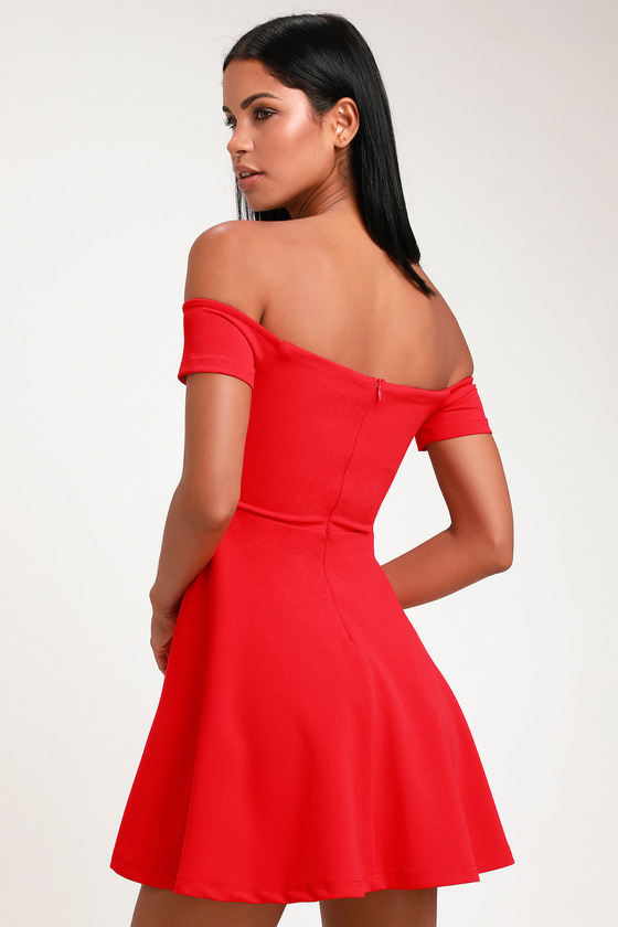 Cool Red Dress - Off-the-Shoulder Dress - Red Skater Dress