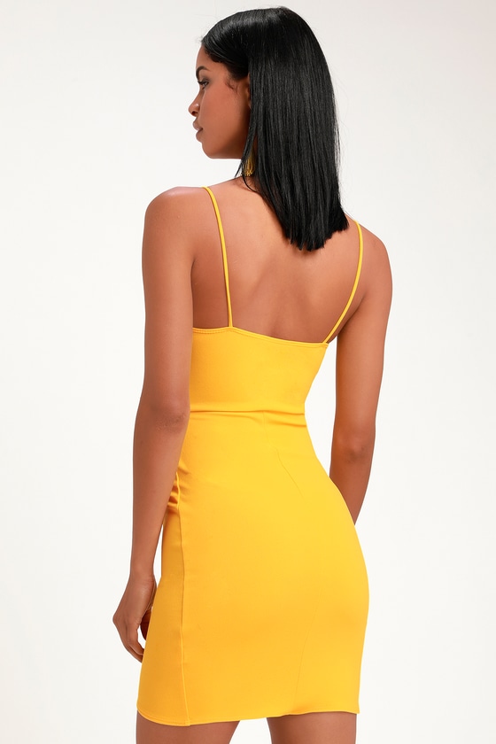 Sexy Yellow Dress Bodycon Dress Wrap Dress Mini Dress Lulus