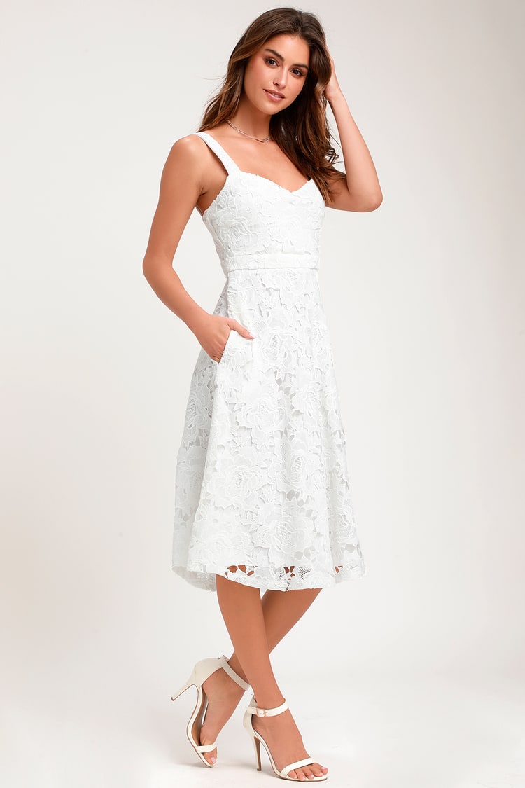 White Dress - Lace Dress - White Midi Dress - Dress With Pockets - Lulus