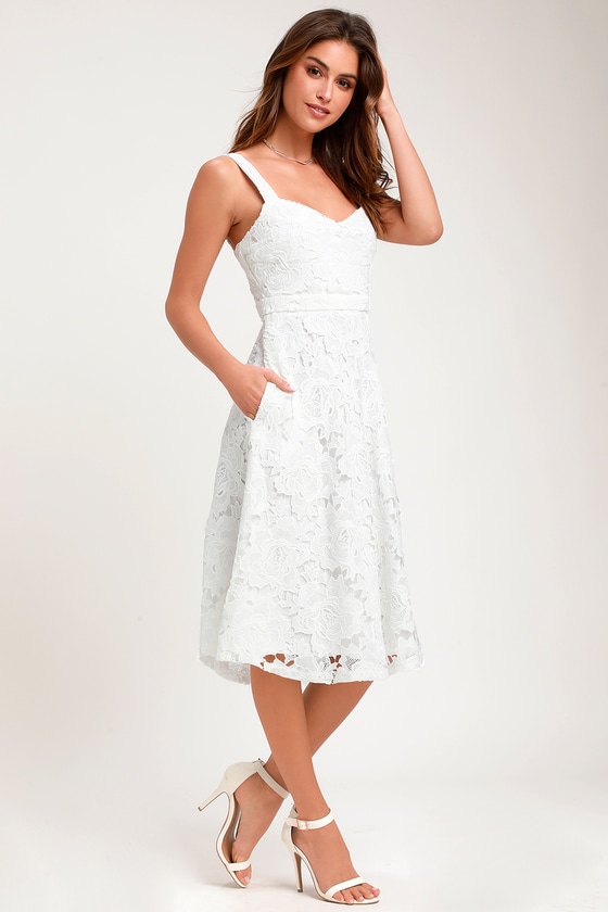 White Dress Lace Dress White Midi Dress Dress With Pockets Lulus