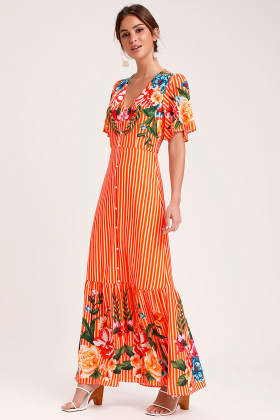 orange striped maxi dress