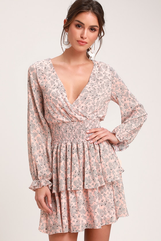 Cute Light Pink Floral Print Dress - Long Sleeve Dress - Dress - Lulus