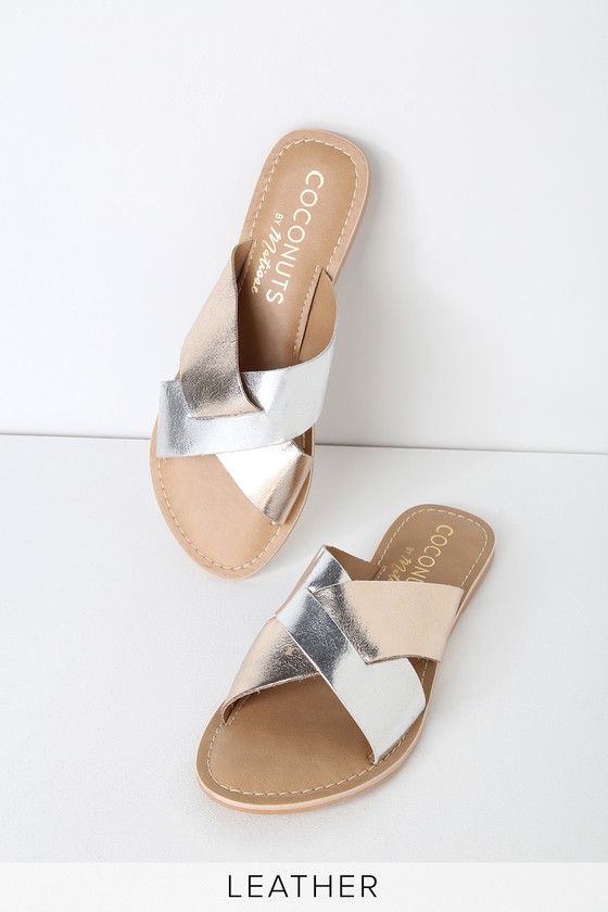 silver slip on sandals
