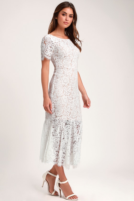 Stunning White Dress - White Lace Dress - Lace Midi Dress - Lulus