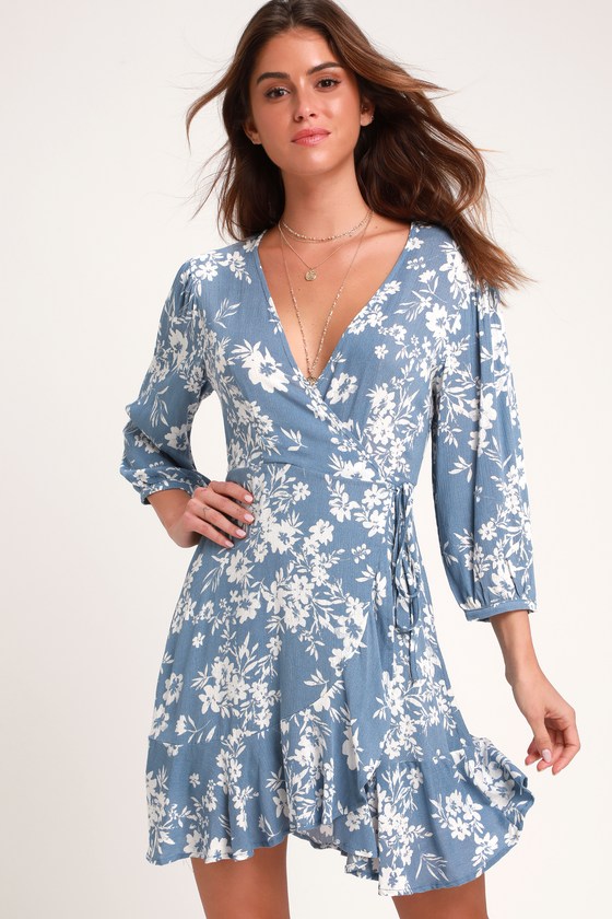 blue dress with flower print