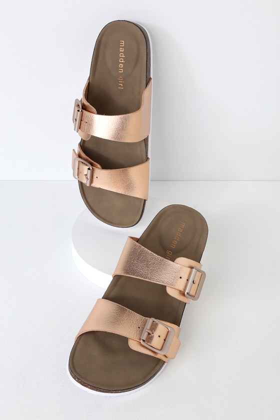 white and rose gold sandals