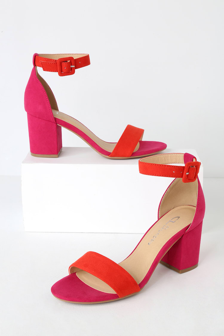 CL by Laundry Jody - Orange and Hot Pink Suede Ankle Strap Heels - Lulus