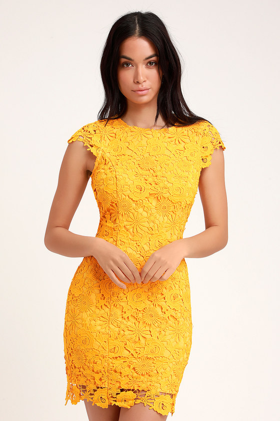 Chic Yellow Lace Dress Backless Lace Dress Lace Mini Dress Lulus