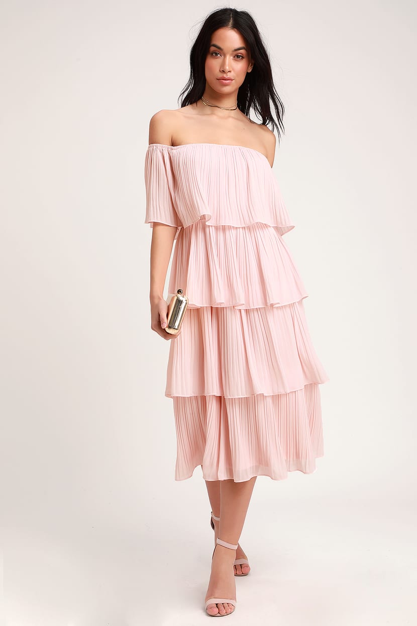 Chic Blush Pink Dress - Midi Dress - OTS Dress - Ruffle Dress - Lulus