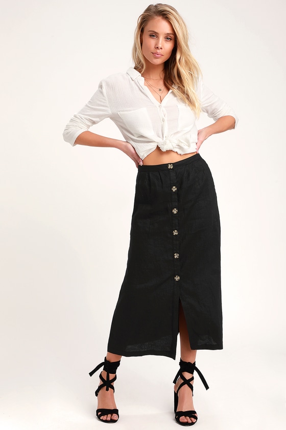 Rhythm Amalfi - Washed Black Skirt - Button-Up Skirt - Midi Skirt - Lulus