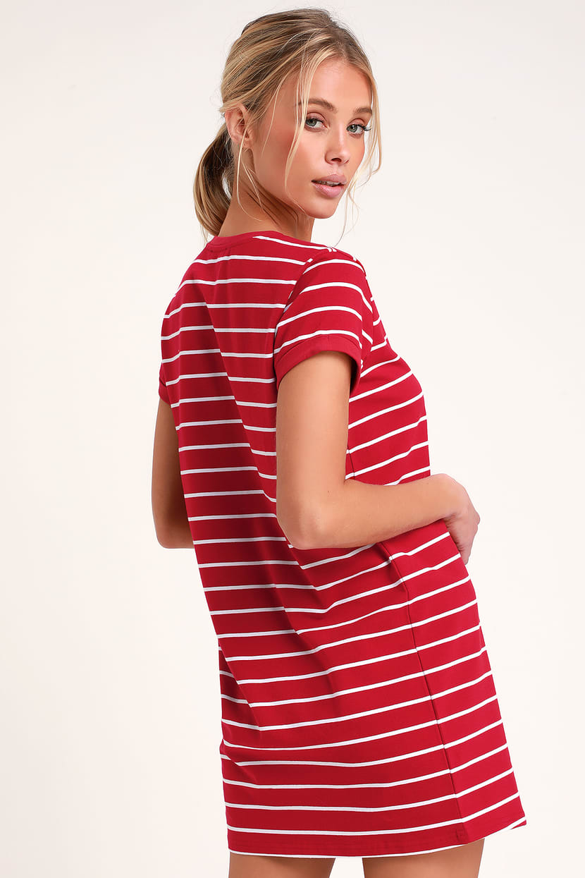 Chic Red Striped Dress - T-Shirt Dress - Shift Dress - Lulus