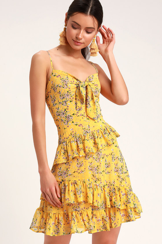 yellow floral chiffon dress