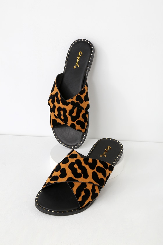 leopard print slip on sandals