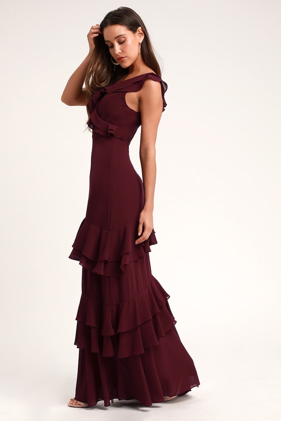 Stunning Maxi Dress Ruffled Maxi Dress Burgundy Maxi Dress Lulus 